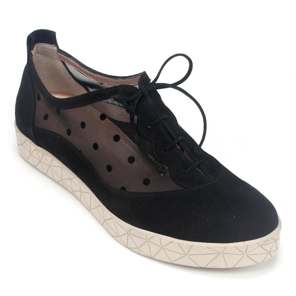 EUC Beautifeel black nubuck/polka dot mesh lace up shoes